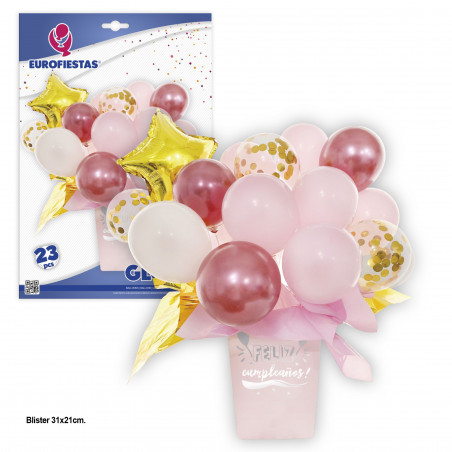 Set di palloncini con vaso rosa.
