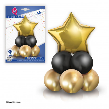 Set di 8 palloncini cromati con stella in lamina d'oro