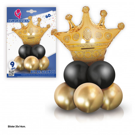 Set di 8 palloncini cromati con corona in lamina d'oro