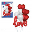 Set di palloncini foil 3 cuori e love rossi con 3 latex bianchi.