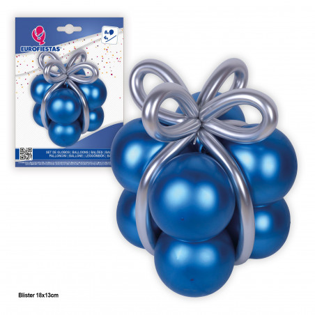 Palloncini a forma di regalo blu metallizzato con fiocco argentato