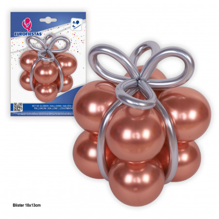 Regalo a forma di palloncini con fiocco in oro rosa e argento