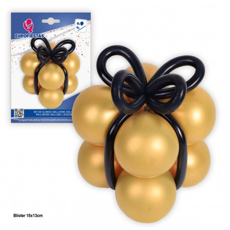 Regalo a forma di palloncini con fiocco nero oro