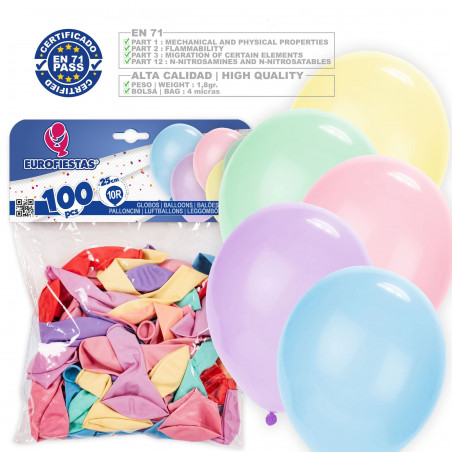 100 palloncini 10r colori pastello assortiti