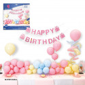 Set di 53 palloni color pastello, ghirlanda "happy birthday" e 2 alberi.