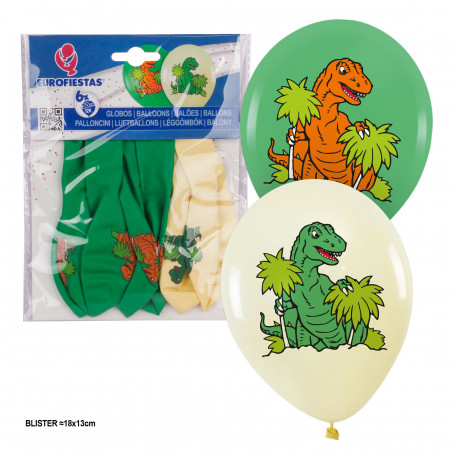 Globo stampato 6 dinosauri verdi