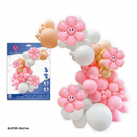 Set organico palloncini pastello e retro con fiori smile.