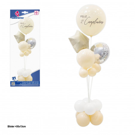 Albero di palloncini felice compleanno con stella beige