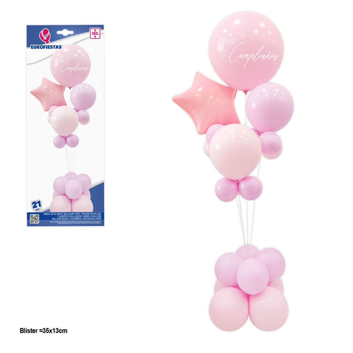 Albero di palloncini felice compleanno con stella rosa
