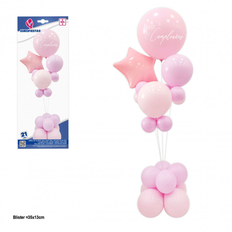 Albero di palloncini felice compleanno con stella rosa