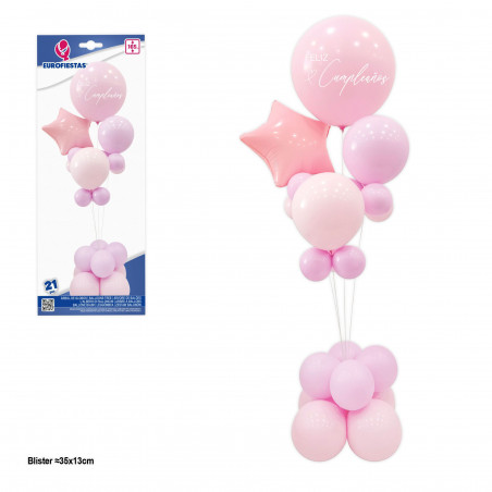 Albero di palloncini felice compleanno con stella rosa