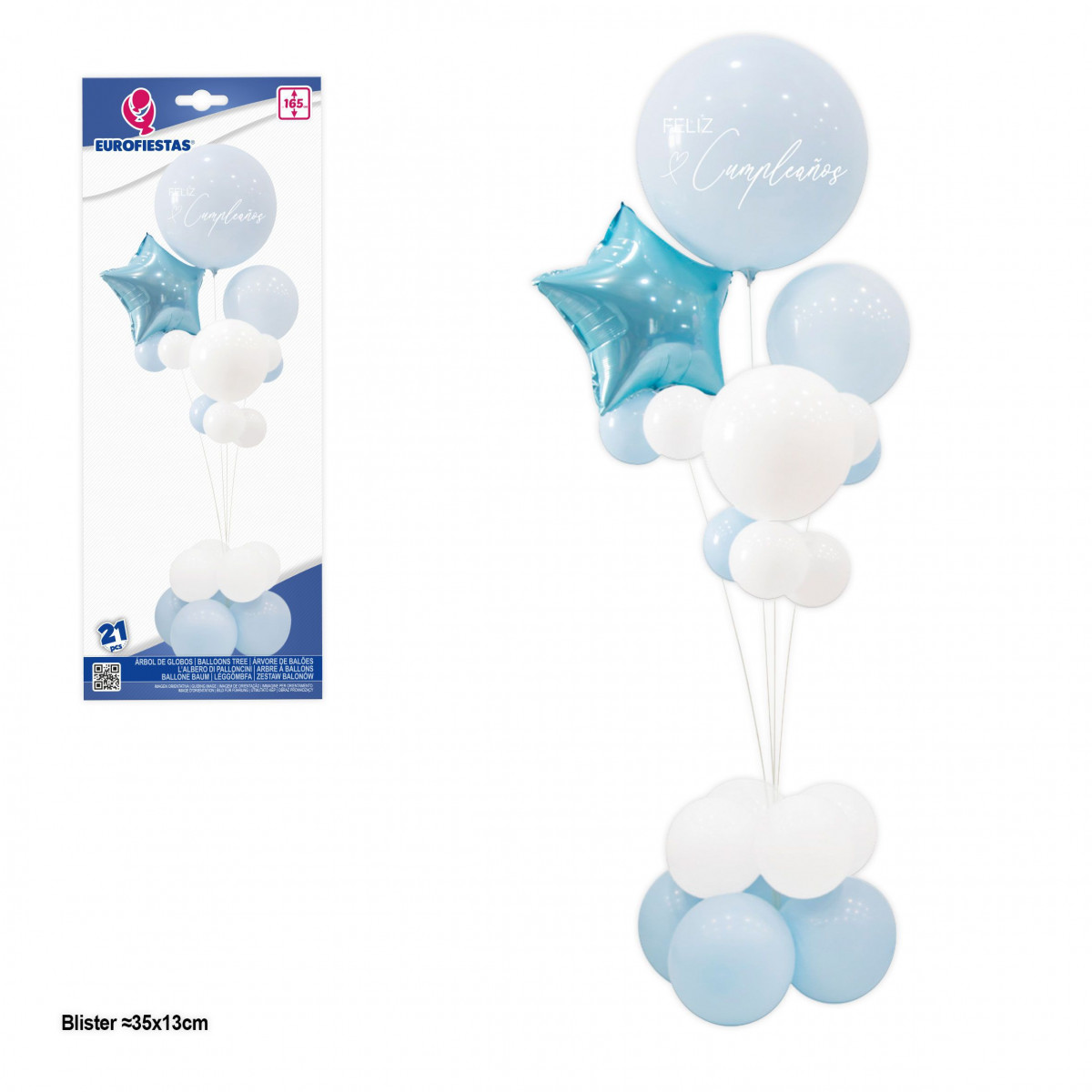Albero di palloni felice compleanno con stella celeste