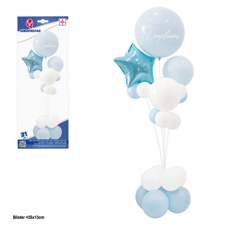 Albero di palloni felice compleanno con stella celeste