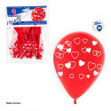 Palloncini 12r 6pz rossi stampati cuori vuoti e pieni bianchi