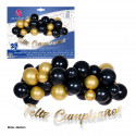 Set di palloncini 28 pezzi nero e oro con ghirlanda buon compleanno oro.