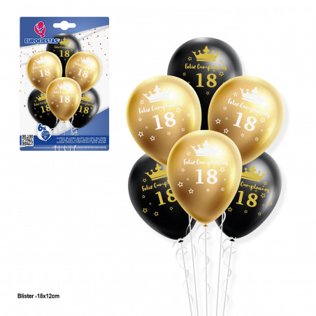 Set palloncini 12r 6pz oro e nero buon 18° compleanno