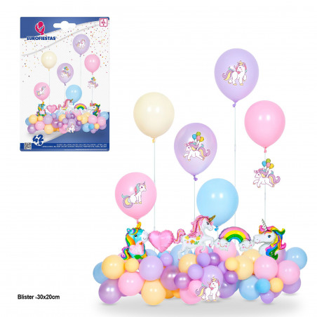 Set di 42 palloni unicorno 6 supporti max 125cm
