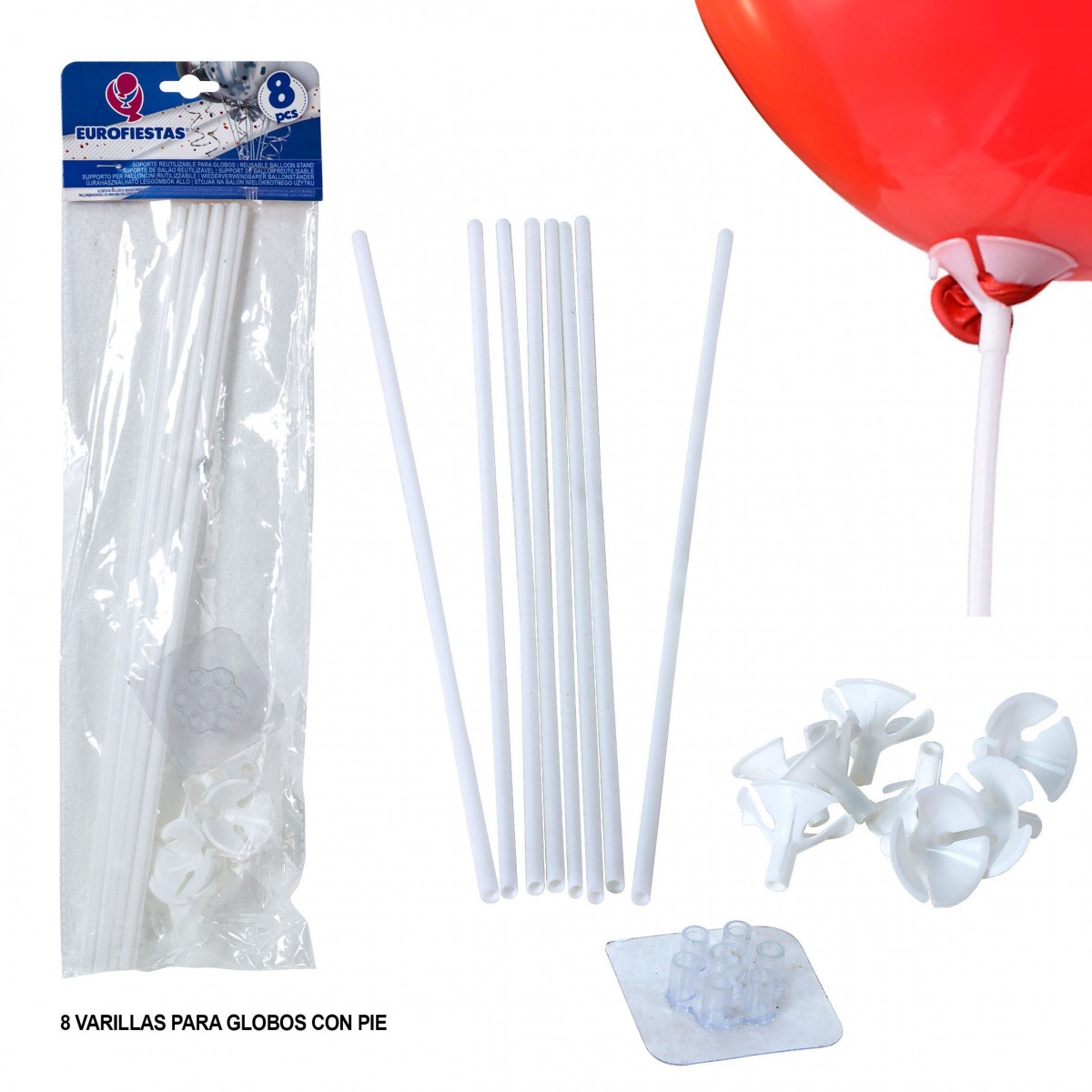 Bacchette per Palloncini con Base (Pacco da 8 unità) – Decorazione Perfetta per Eventi
