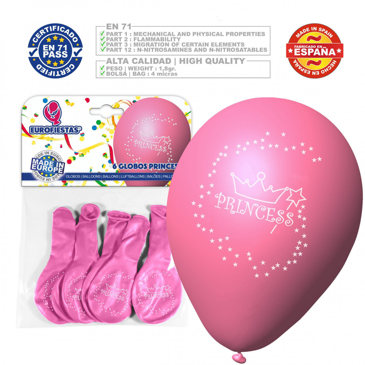 Palloncini colori assortiti 9r princess stampati 6 unità