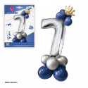 Set globo foil corona 80cm 7 argento blu