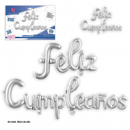 Set palloncini in foil felice compleanno minuscolo argento
