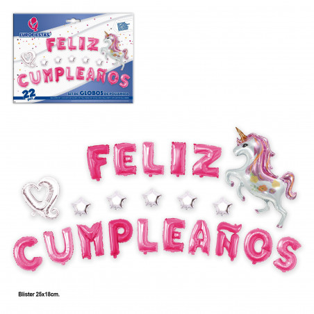 Set palloncini foil felice compleanno unicorno
