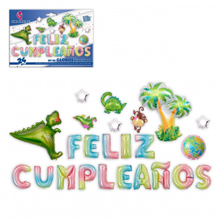 Set palloncini foil felice compleanno dinosauri