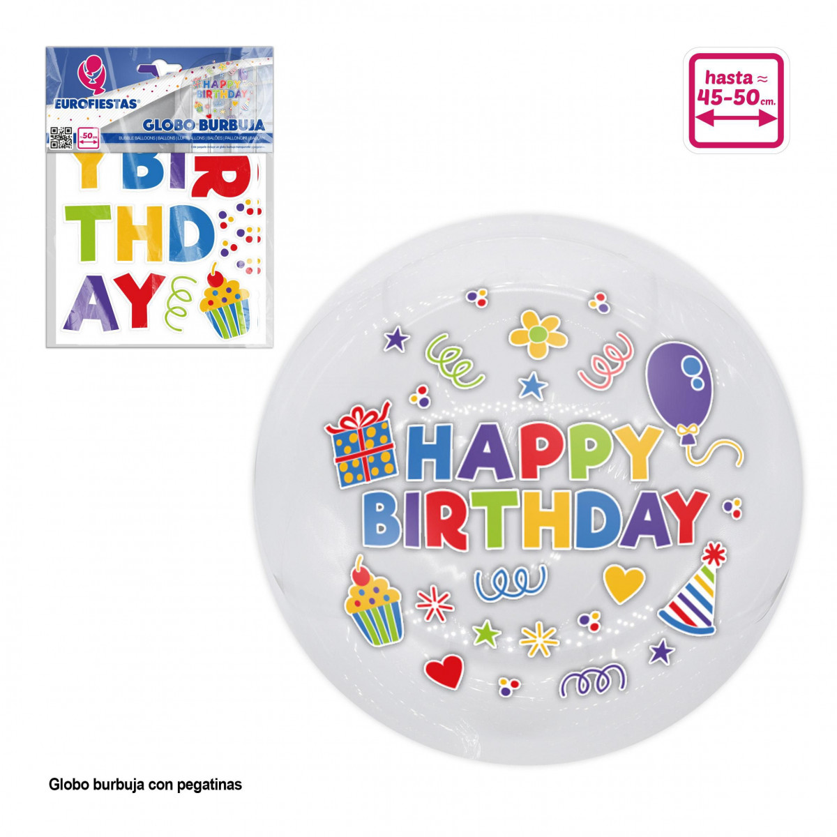 Bolla di globi adesivi buon compleanno lettere colori