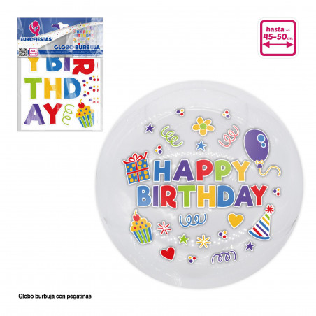 Bolla di globi adesivi buon compleanno lettere colori