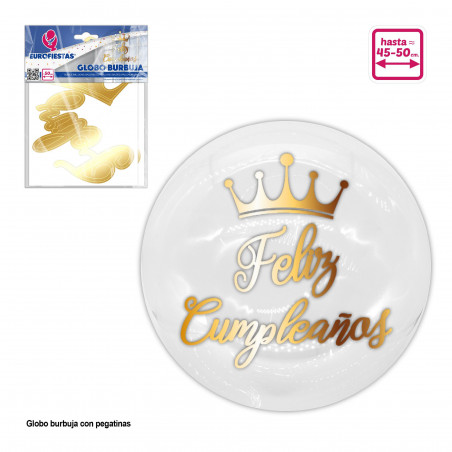 Globo bolla adesivi felice compleanno corona oro
