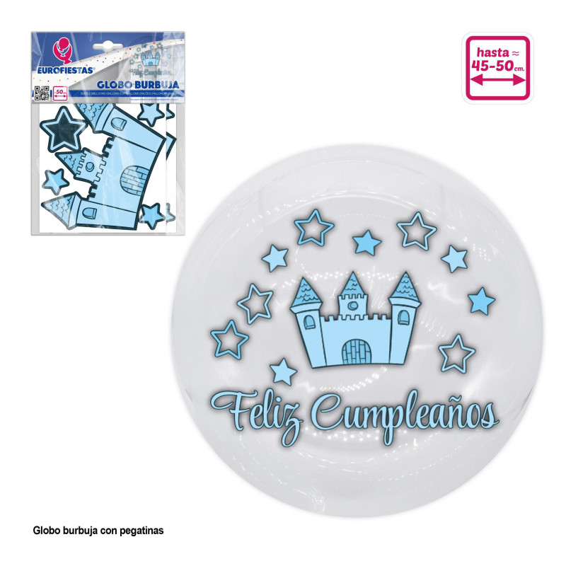 Bolla di sapone adesivi felice compleanno castello blu