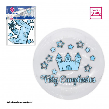 Bolla di sapone adesivi felice compleanno castello blu
