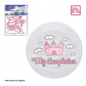 Bolla di sapone adesivi felice compleanno castello rosa