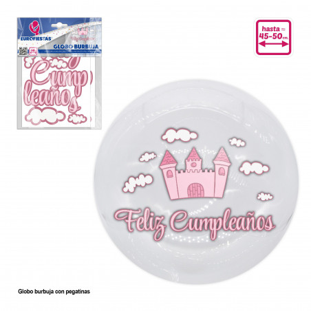 Bolla di sapone adesivi felice compleanno castello rosa