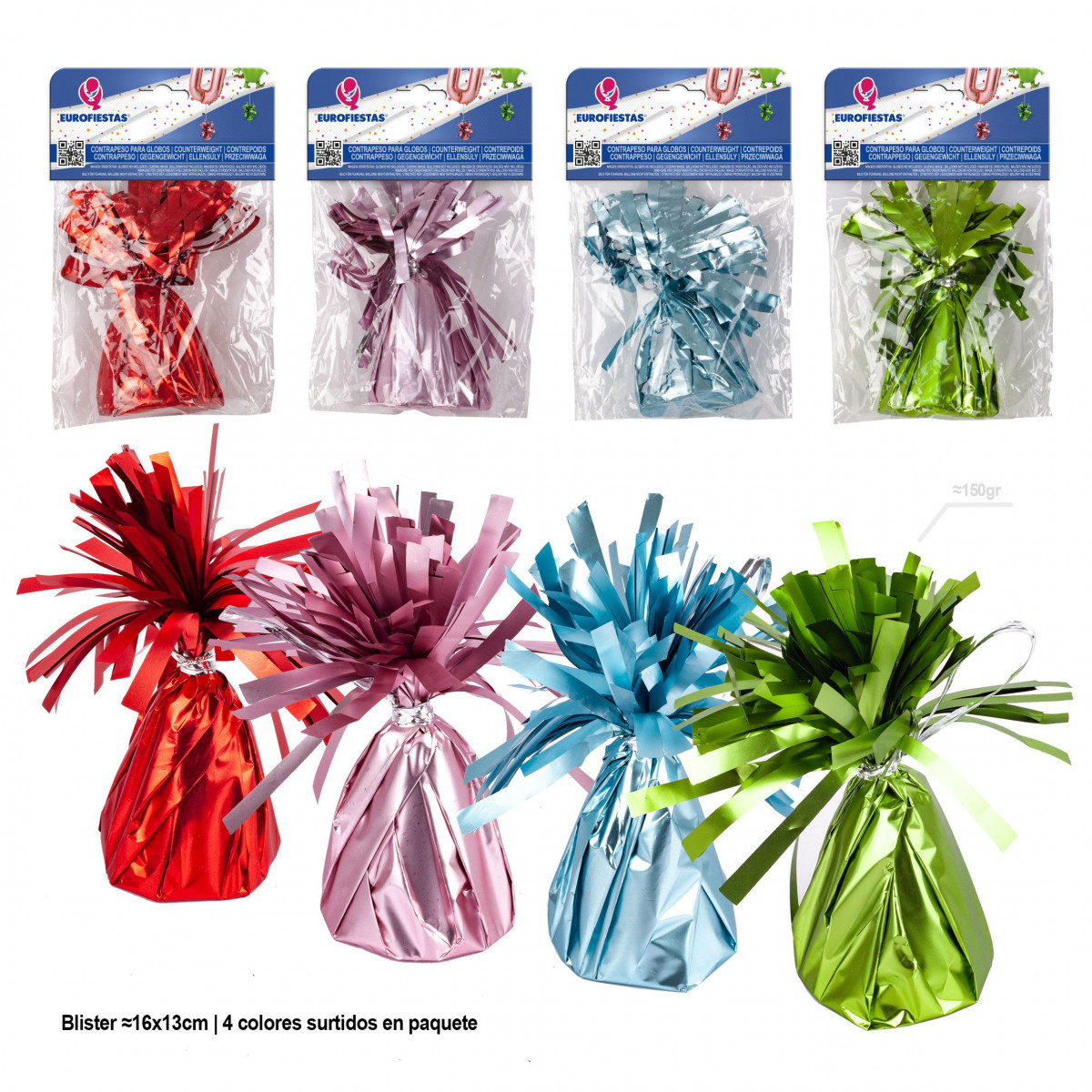 Contrappeso per palloncini elio rosa, blu, verde e rosso opaco 4ms