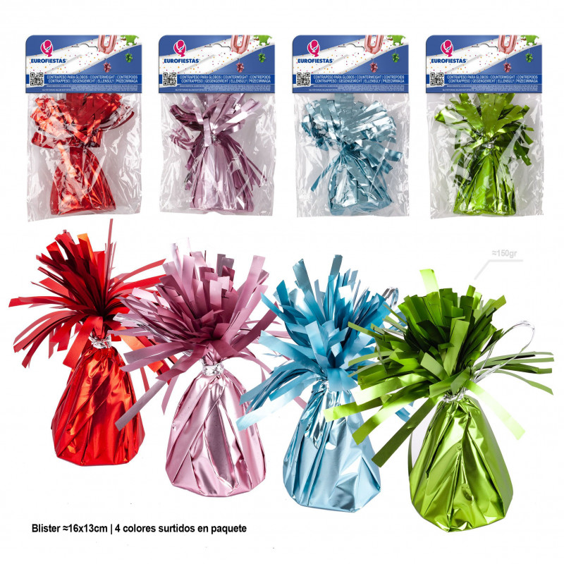 Contrappeso per palloncini elio rosa, blu, verde e rosso opaco 4ms