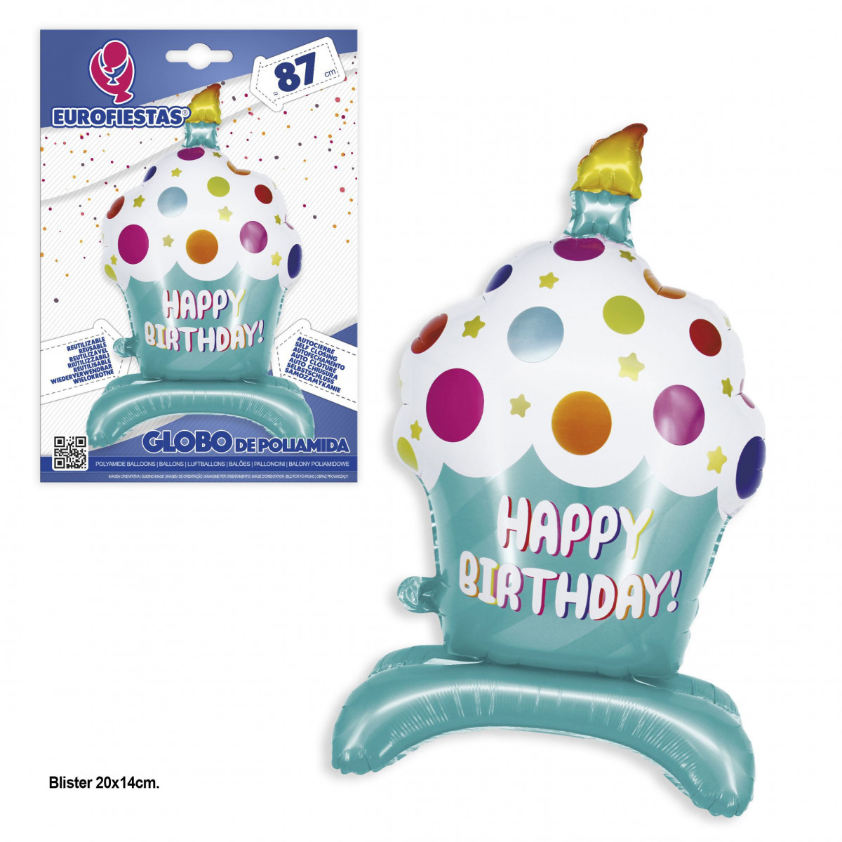 Globo in foil happy birthday cupcake a pois blu