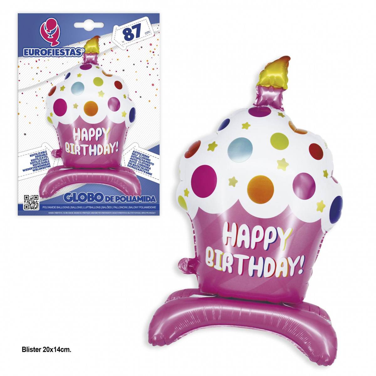 Palloncino di foil happy birthday cupcake torta pois rosa