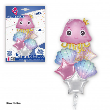 Set di palloncini foil rosa con medusa