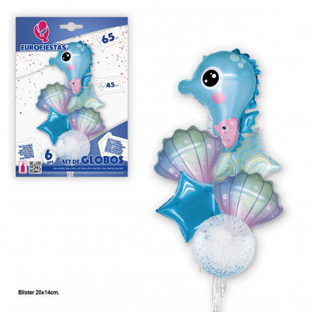 Set di palloncini in foil a forma di cavalluccio marino blu