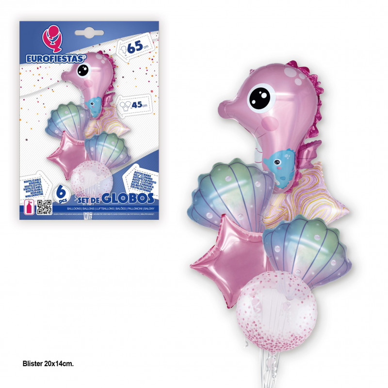 Set palloncini foil cavalluccio marino rosa