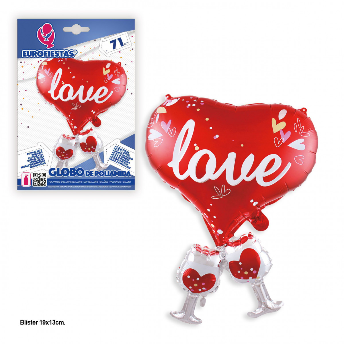 Globo foil cuore love con coppe 71x50cm