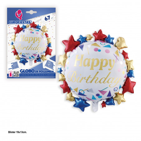 Palloncino foil bianco buon compleanno con stelle 67x67cm