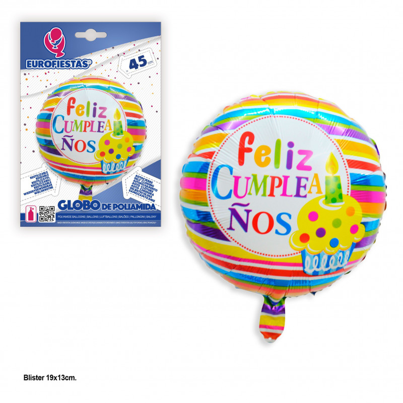 Pallone olografico rotondo strisce colori buon compleanno