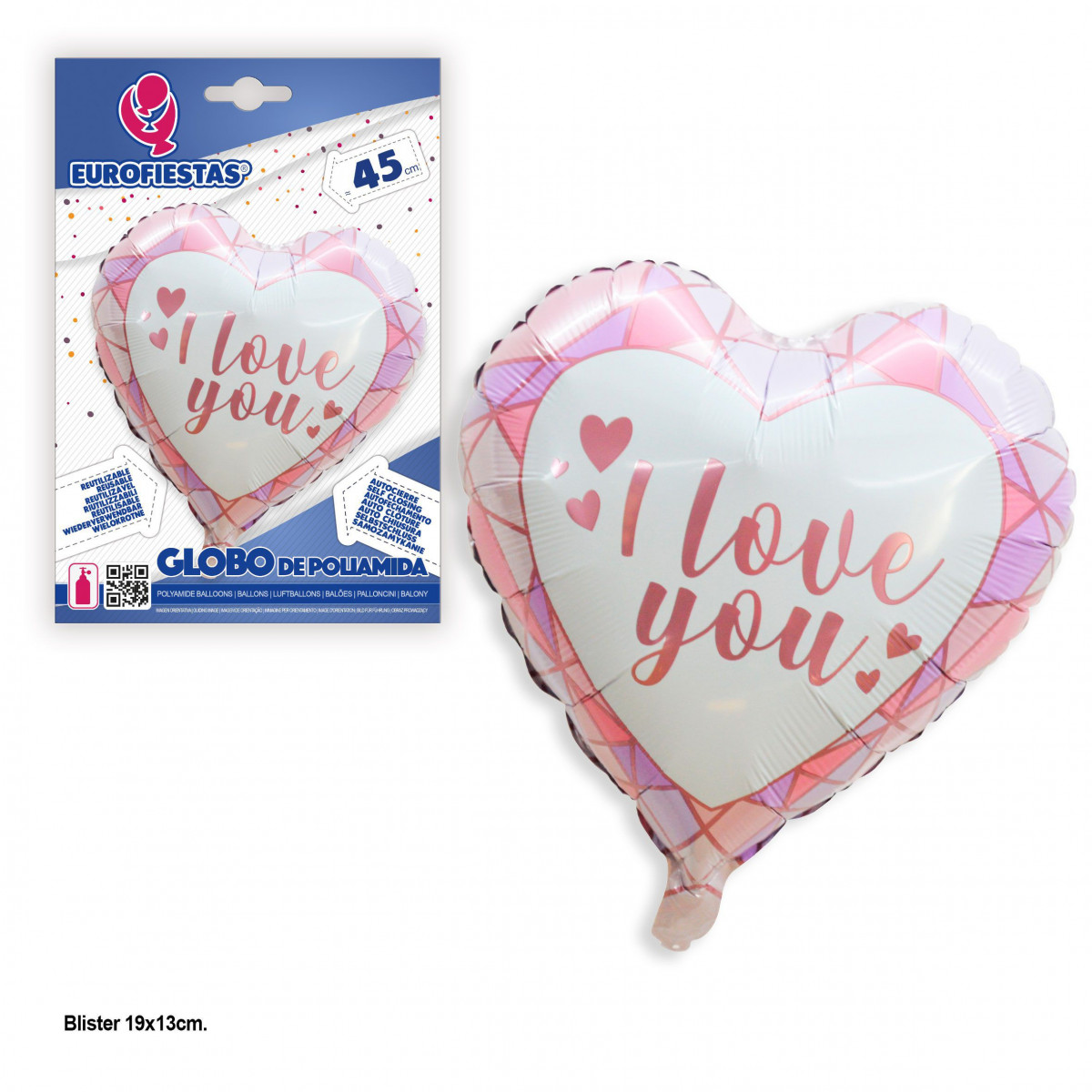 Globo foil a forma di cuore "ti amo" poligoni rosa.