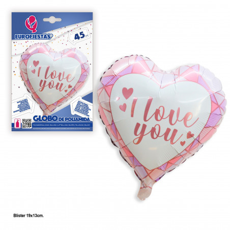 Globo foil a forma di cuore "ti amo" poligoni rosa.