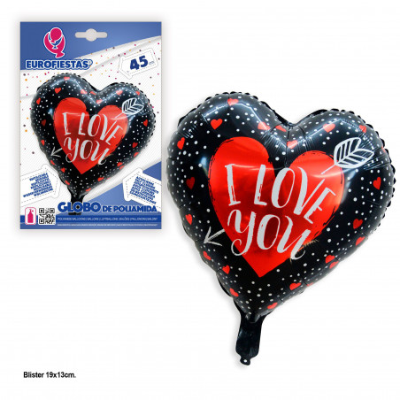 Palloncino in foil a forma di cuore con freccia nera Ti amo