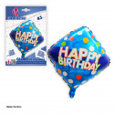 Globo foil forma rombo felice compleanno blu