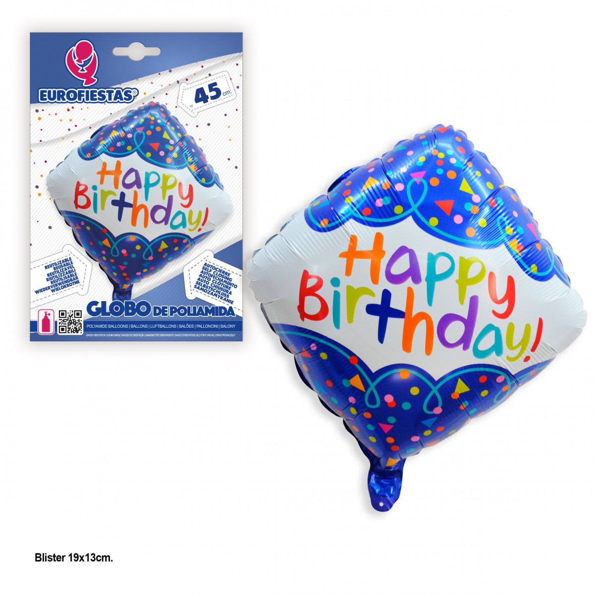 Palloncino in foil a forma di rombo con coriandoli Buon Compleanno