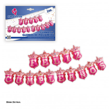 "Globos foil ghirlanda felice compleanno scudo rosa"